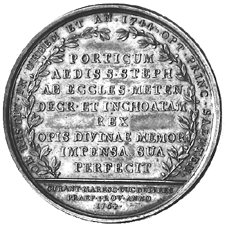 Silbermedaille 1764 auf den Bau des Portals der Kathedrale in Metz durch den Architekten Blondel