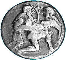 Avers eines Staters von Thasos (Thrakien) mit erotischem Motiv
