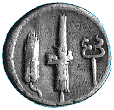 Denar der Röm. Republik mit Darstellung von Ähre, Fasces u. Caduceus