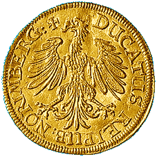 Bild eines Nürnberger Friedenswunsch-Dukaten von 1635