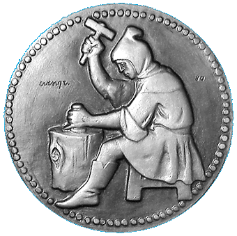 Darstellung der Hammerprägung auf einer modernen Medaille