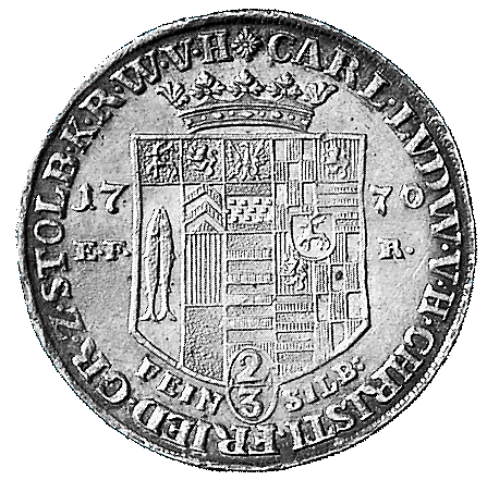 Vorderseite Stolberger 2/3 Taler 1770 aus Feinsilber