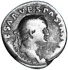 Vorderseite eines Denars des Vespasian mit der Inschrift Judaea Capta