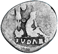 Rückseite eines Denars des Vespasian mit der Inschrift Judaea Capta