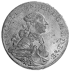 Kriegsprägung eines 1/6-Talers 1757 von Brandenburg-Ansbach