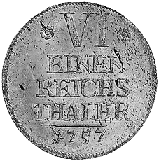 Kriegsprägung eines 1/6-Talers 1757 von Brandenburg-Ansbach