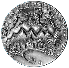 Moderne Medaille 1986 von Victor Huster auf dieStädtepartnerschaft Baden-Baden - Mento