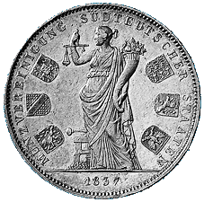 Geschichtsdoppeltaler 1837 auf den Sueddeutschen Muenzverein