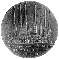 Medaille 1926 von Schwegerleauf die 700-Jahrfeier derReichsfreiheit Luebecks