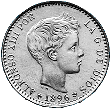 Nachpraegung 1962 eines spanischen 20-Pesetas-Stueckes von 1896