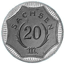 Porzellan-Münze zu 20 Mark 1920, Staatliche Ausgabe des Landes Sachsen Vorderseite