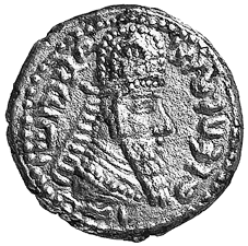 Vorderseite einer Sassaniden-Münze, der Tetradrachme des Ardaser I.