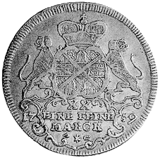 Vorderseite eines Sebastiansgulden von 1759
