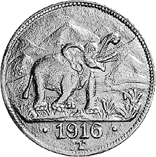 5 Heller 1916 mit Münzzeichen T = Tabora