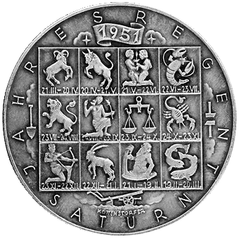 Rueckseite einer Kalendermuenze aus dem Jahr 1951