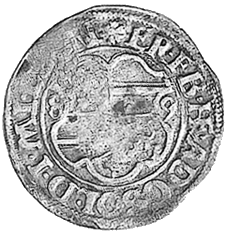 Solms-Lich, Zwitterpraegung eines Halbbatzens mit Jahreszahl(15)89 auf dem Avers und (15)90 auf dem Revers