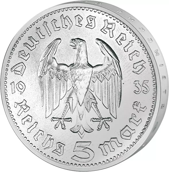 5 Reichsmark Drittes Reich Hindenburg Adler 1935-1936 sehr schön