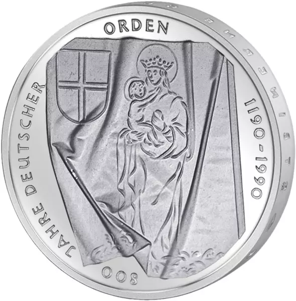 10 DM Münze BRD Deutscher Orden 1990 Stempelglanz