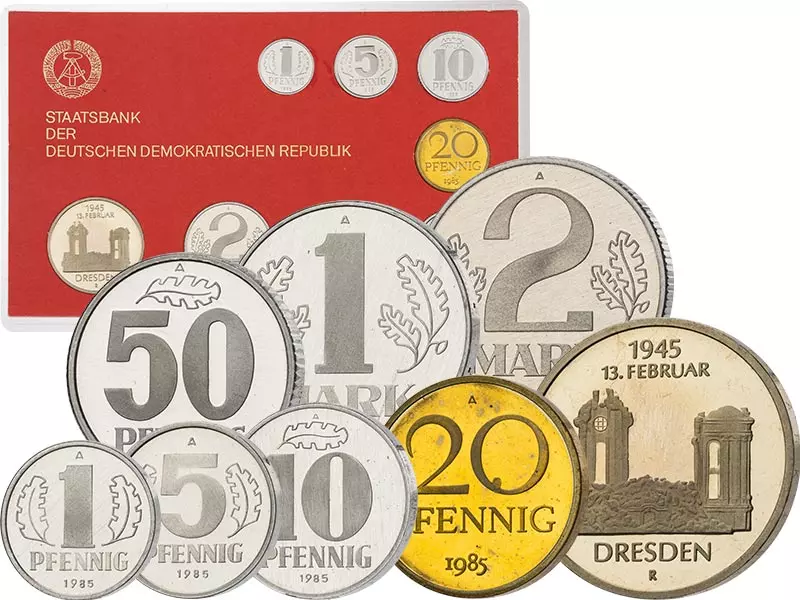 1 Pfennig - 5 Mark Kursmünzensatz DDR 1985