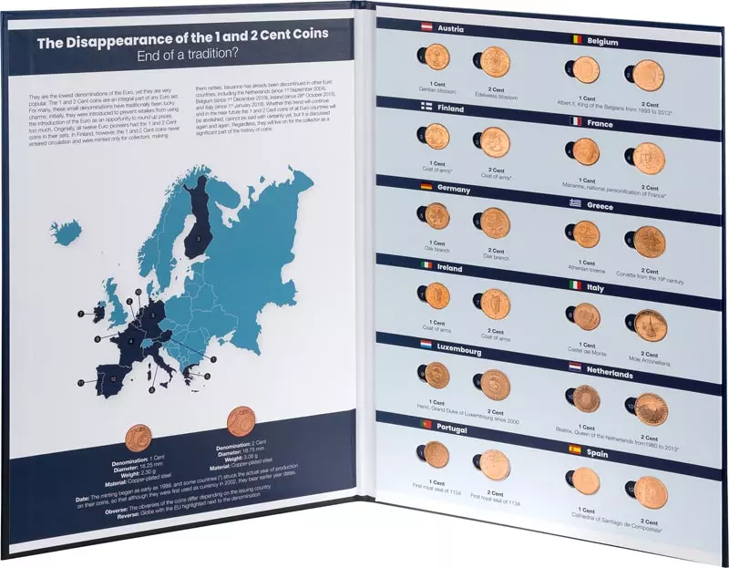 12 x 1 und 2 Cent Set im Sammelalbum