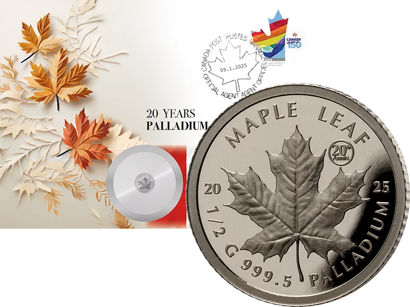 Numisbrief Salomonen 20 Jahre Palladium Maple Leaf 2025