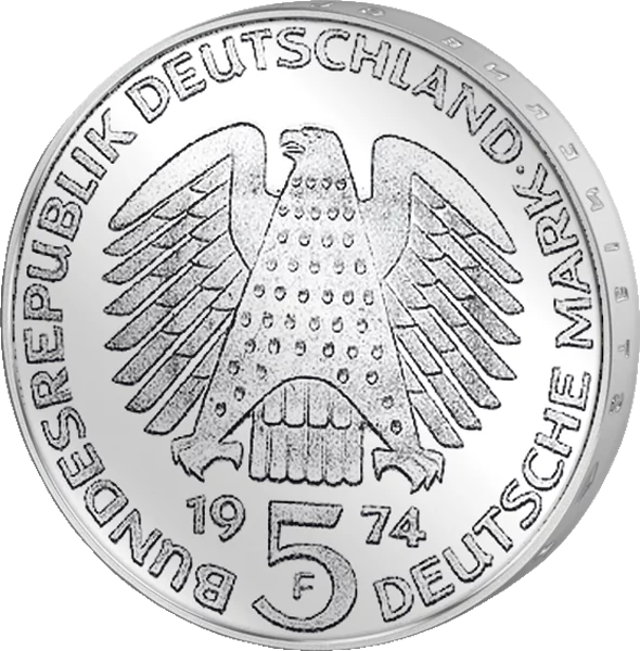 5 DM Münze BRD 25 Jahre Grundgesetz 1974 Stempelglanz