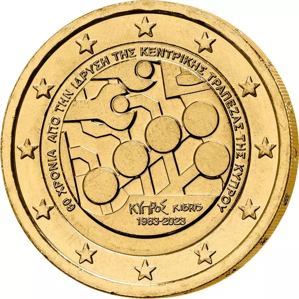 2-Euro-Gedenkmünze Zypern 60. Jahre Gründung Zentralbank 2023 als vollvergoldete Premiumausgabe