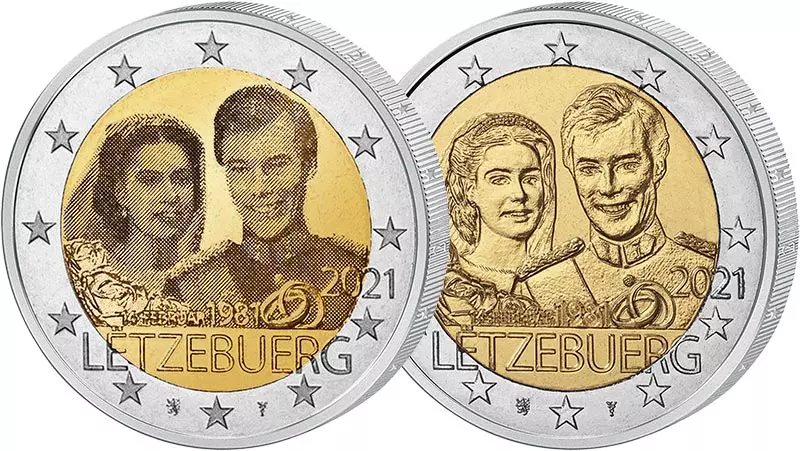 Set 2 Euro Luxemburg 40. Hochzeitstag 2021 Hologramm