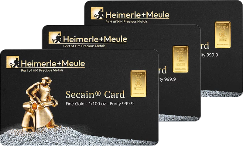 3 x 1/100 Unze Feingoldbarren geprägt Heimerle & Meule