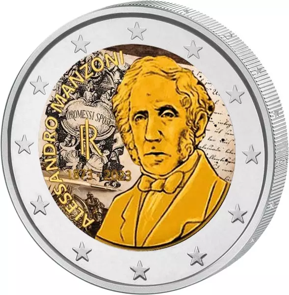 2 Euro Italien 150. Todestag Allessandro Manzoni 2023 mit Farb-Applikation