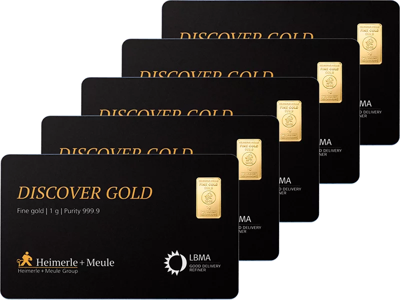 5 x 1 Gramm Gold Heimerle & Meule Finecard - Discover Gold