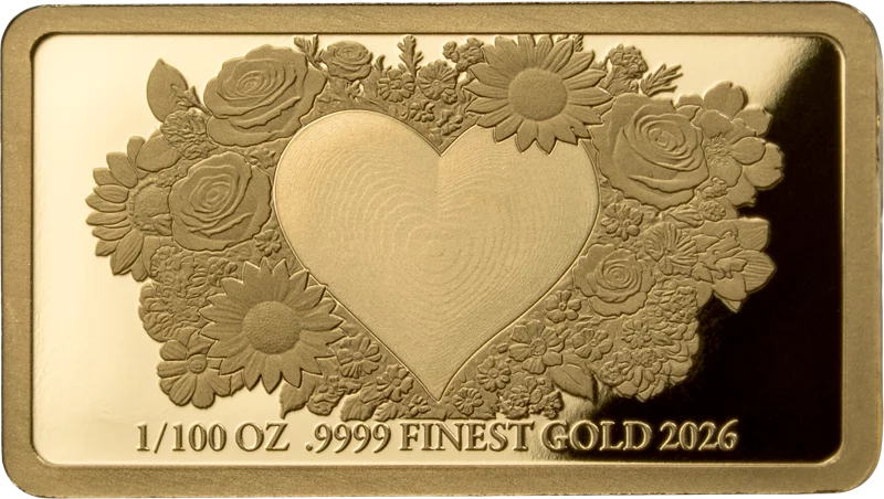 10 Francs Burundi Goldbarren Herz mit Blumen 2026 in Coin Card