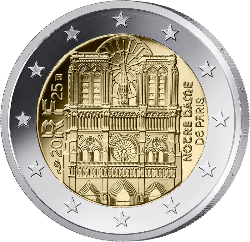 2 Euro Frankreich Notre Dame de Paris 2025 Polierte Platte