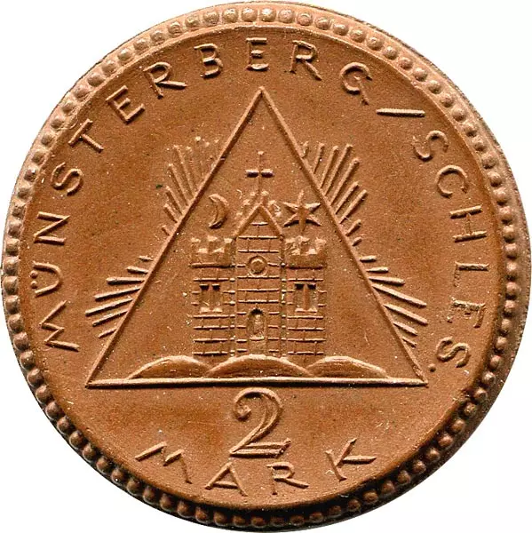 2 Mark Münsterberg Schlesien Böttger-Steinzeug 1922