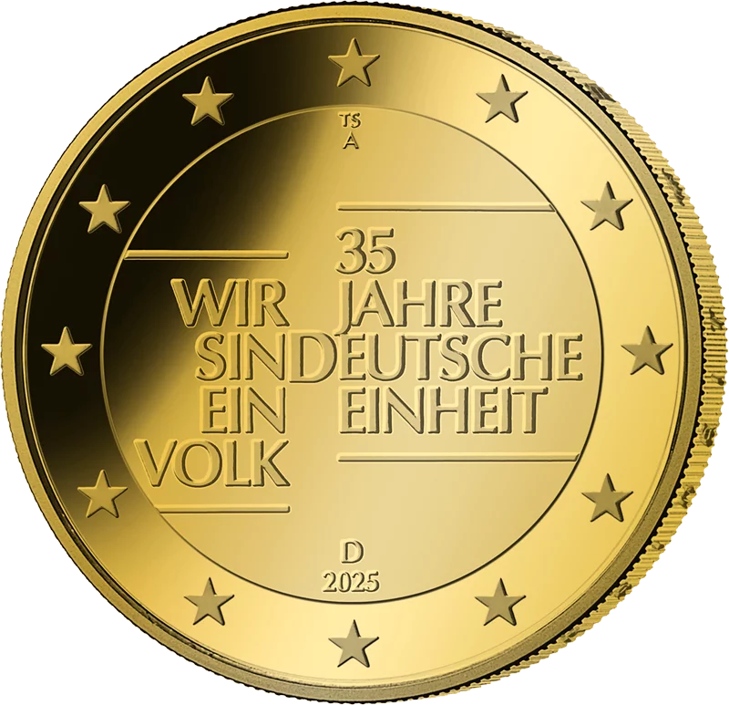 2-Euro-Künstlerausgabe 35 Jahre Deutsche Einheit 2025 als vollvergoldete Premiumausgabe