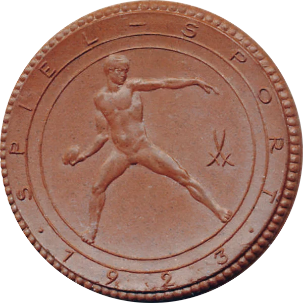 Porzellanmedaille Dresden auf die Jahresschau Deutscher Arbeit - Sport und Spiel 1923