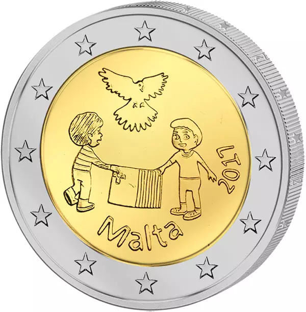 2 Euro Malta Von Kindern mit Solidarität Frieden 2017