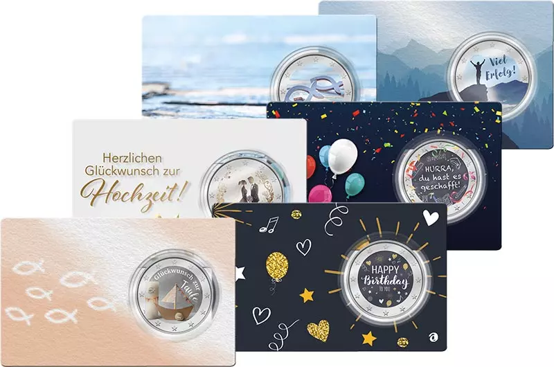Geschenk-Set 6 x 2 Euro Künstlerausgaben in Coin Cards zu diversen Anlässen Geschenk-Set 6 x 2 Euro Künstlerausgaben in Coin Cards zu diversen Anlässen