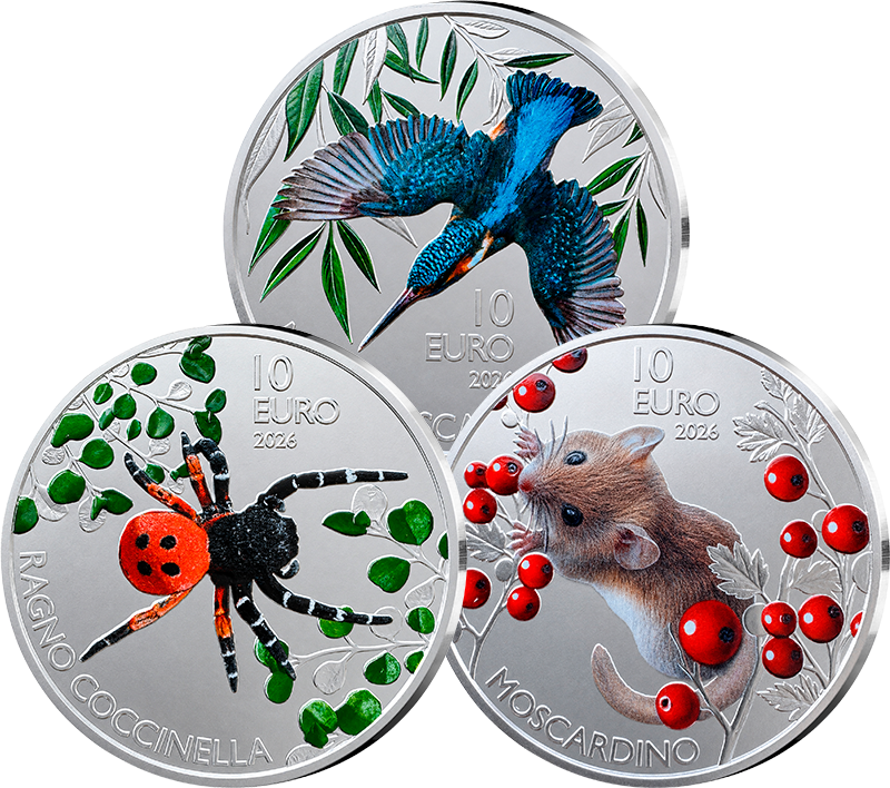 3 x 10 Euro San Marino Fauna San Marinos - Eisvogel / Haselmaus / Mittelmeer-Röhrenspinne 2026