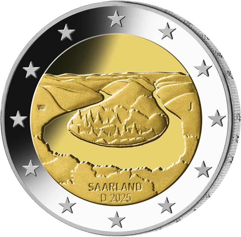 5 x 2 Euro BRD Saarland Saarschleife 2025 + 2-Euro-Künstlerausgabe Wir sind Deutschland