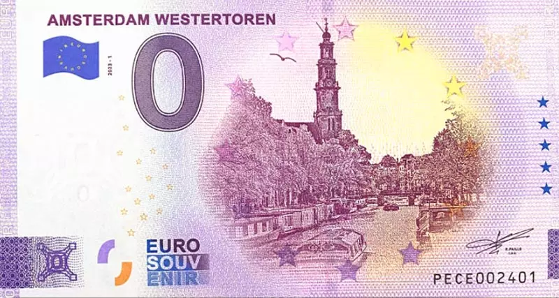 0-Euro-Banknote Niederlande Amsterdam Westertoren 2023