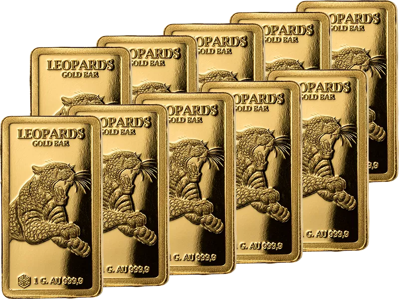 10 x 1 Gramm Goldbarren Gambia African Big Animals Gold Bars - Leopards 2026