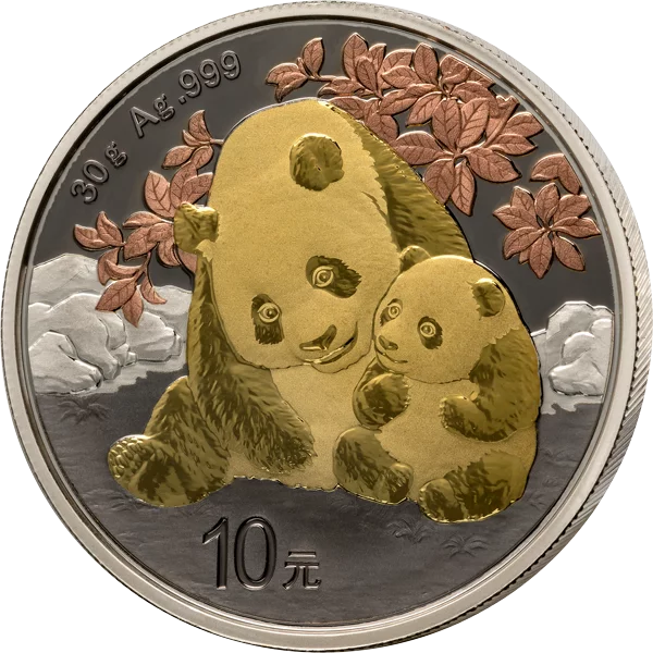 10 Yuan China Premium Panda Selection 2024 mit Schwarzrhodium und Goldapplikation