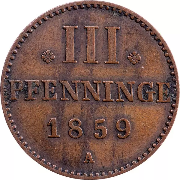 3 Pfennige Mecklenburg-Strelitz Großherzog Georg 1855 - 1859