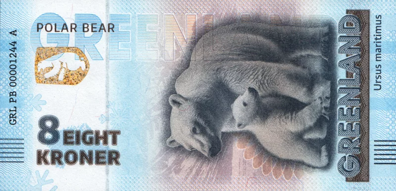 1-8 Kroner Grönland Souvenirschein-Serie 2025