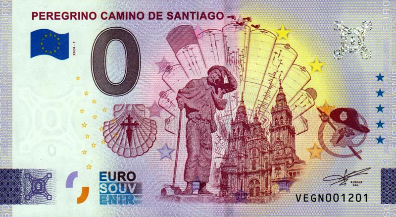 0-Euro-Banknote Spanien Pilger auf dem Jakobsweg 2024