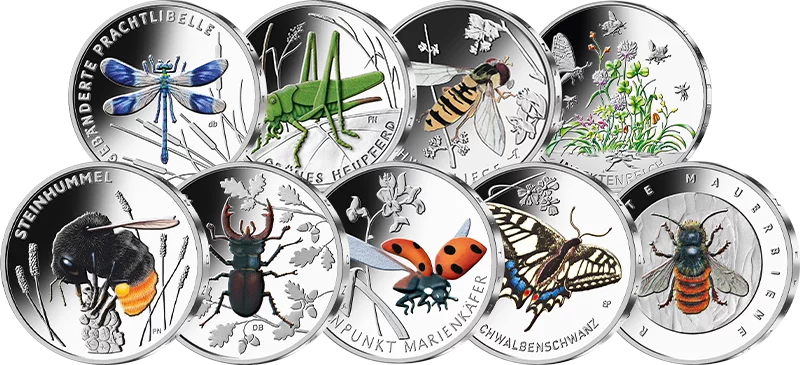 9 x 5 Euro BRD Komplett-Set Wunderwelt Insekten 2022 - 2024