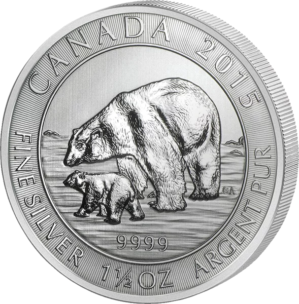 1,5 Unzen Silber Kanada Polarbär mit Jungtier 2015