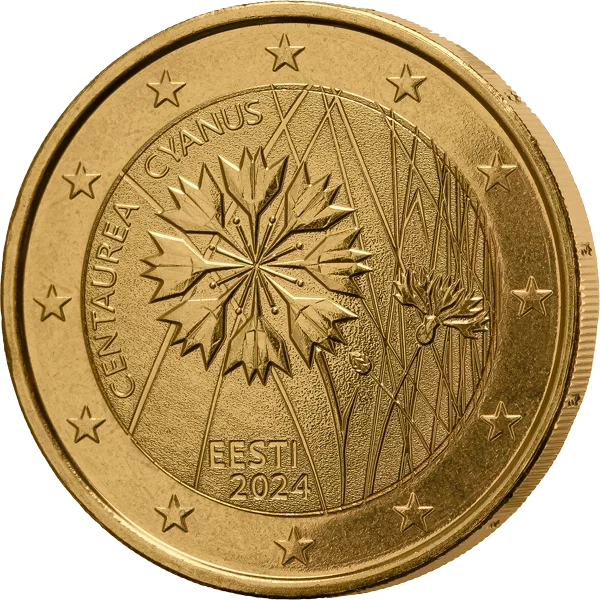 2-Euro-Gedenkmünze Estland Kornblume 2024 als vollvergoldete Premiumausgabe