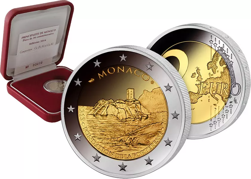 2 Euro Monaco 800 Jahre Bau des ersten Schlosses auf dem Felsen Monaco 2015